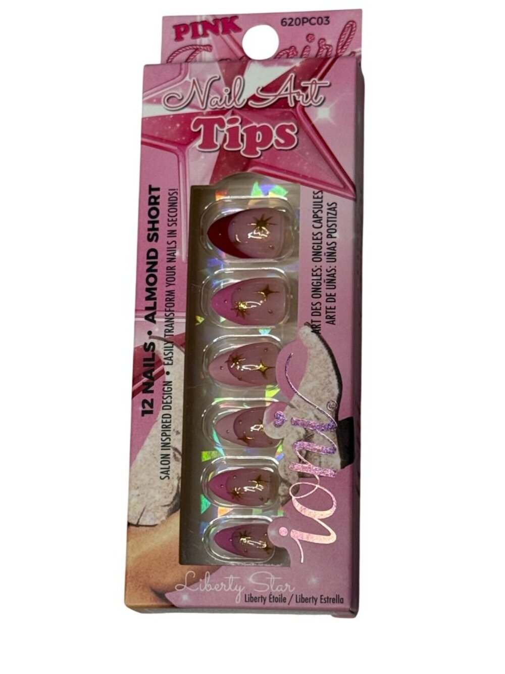 Ioni Pink Cowgirl Liberty Star Press On Nail Art Tips Almond Short New